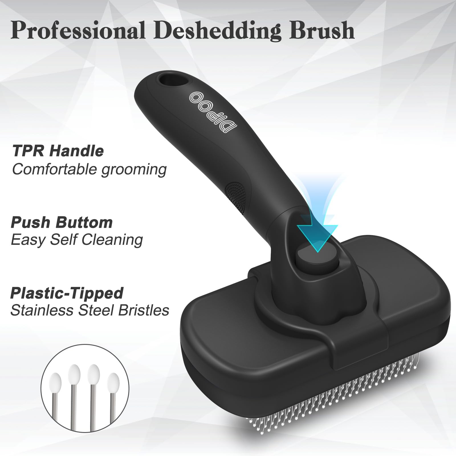 Dipoo Self Cleaning Shedding Brush - Skin Friendly Grooming Tool Large, Black