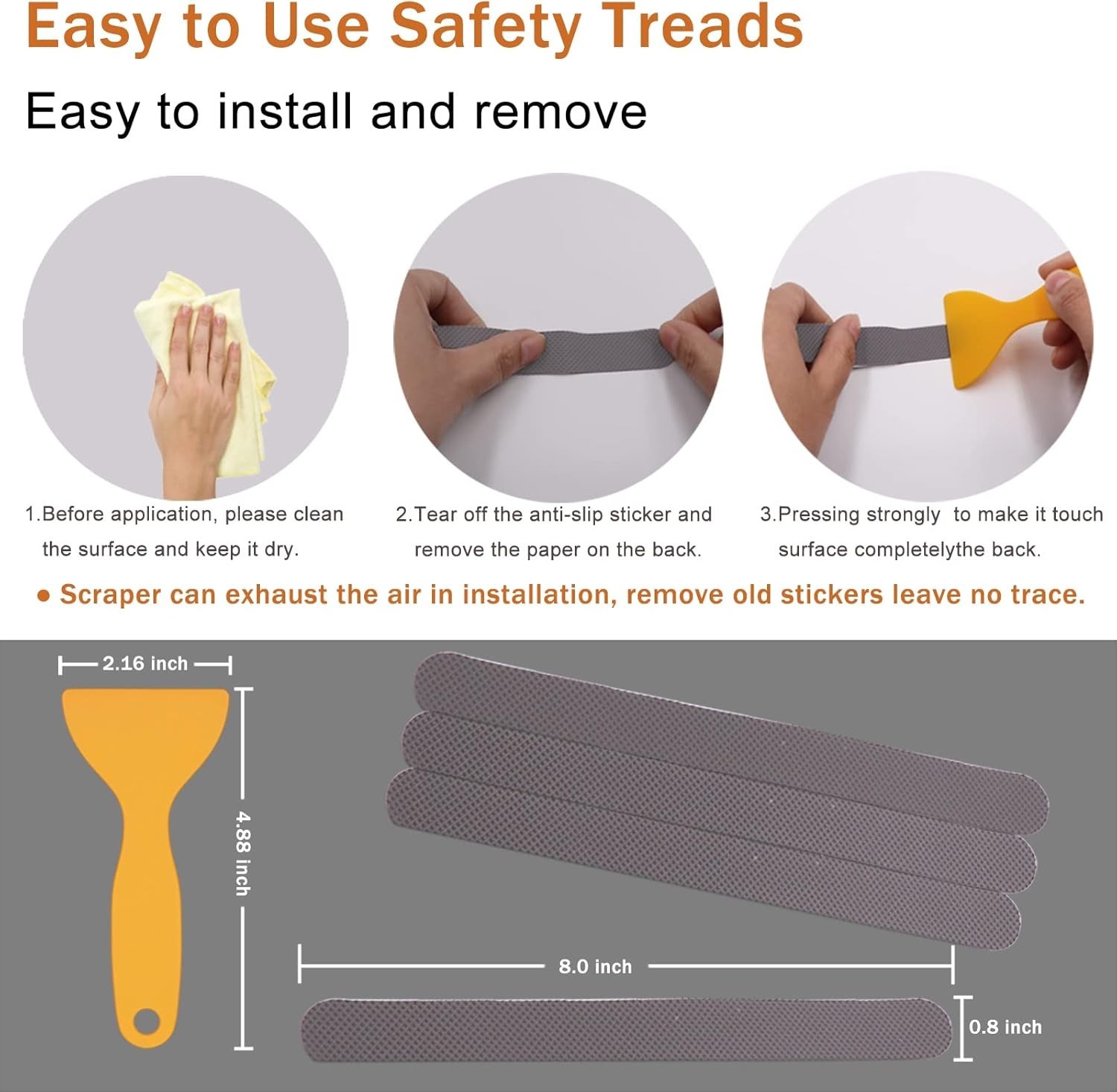 Anti-Slip Adhesive Strips for Bathtubs - 30 PCS Safety Stickers with Scraper