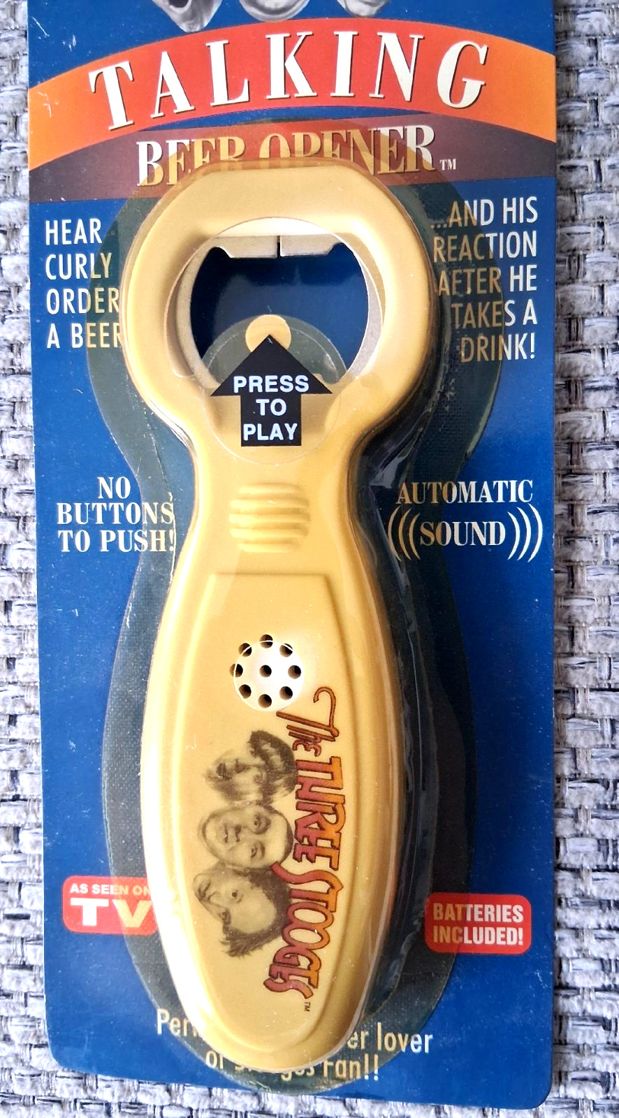 SEALED 2002, The Three Stooges Talking Beer Bottle Opener NIP (works)