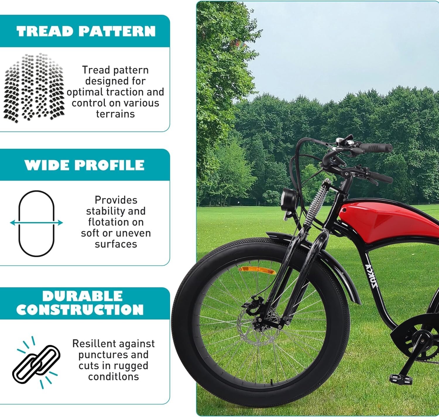 2 Pack 26x4.0 Bike Tire Bike Tire - Fat Tire for Ebike Heavy Duty 26x4.0,Black