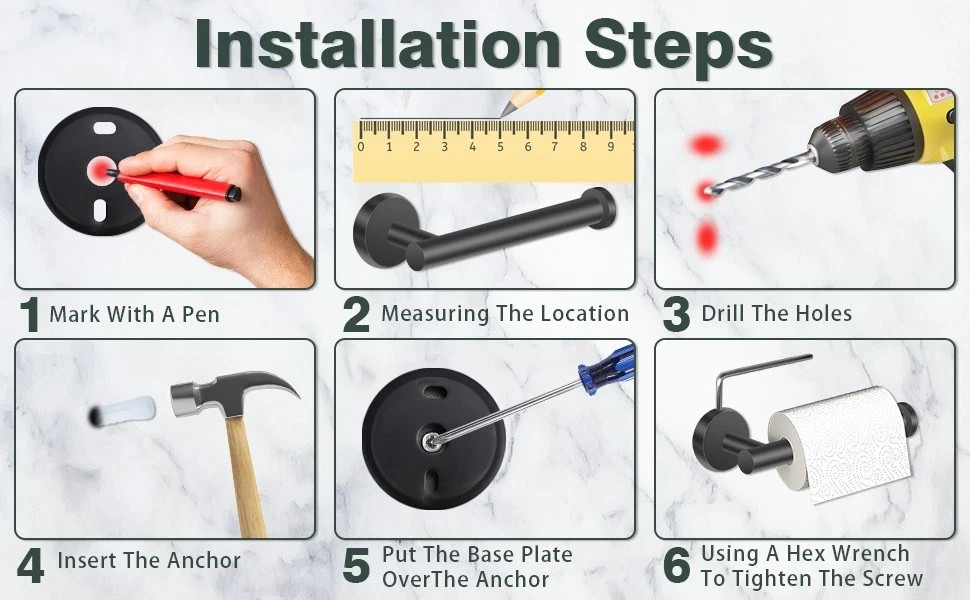 6 Peice Bathroom Hardware Accessories Set Towel Bar Set Stainless steel Silver