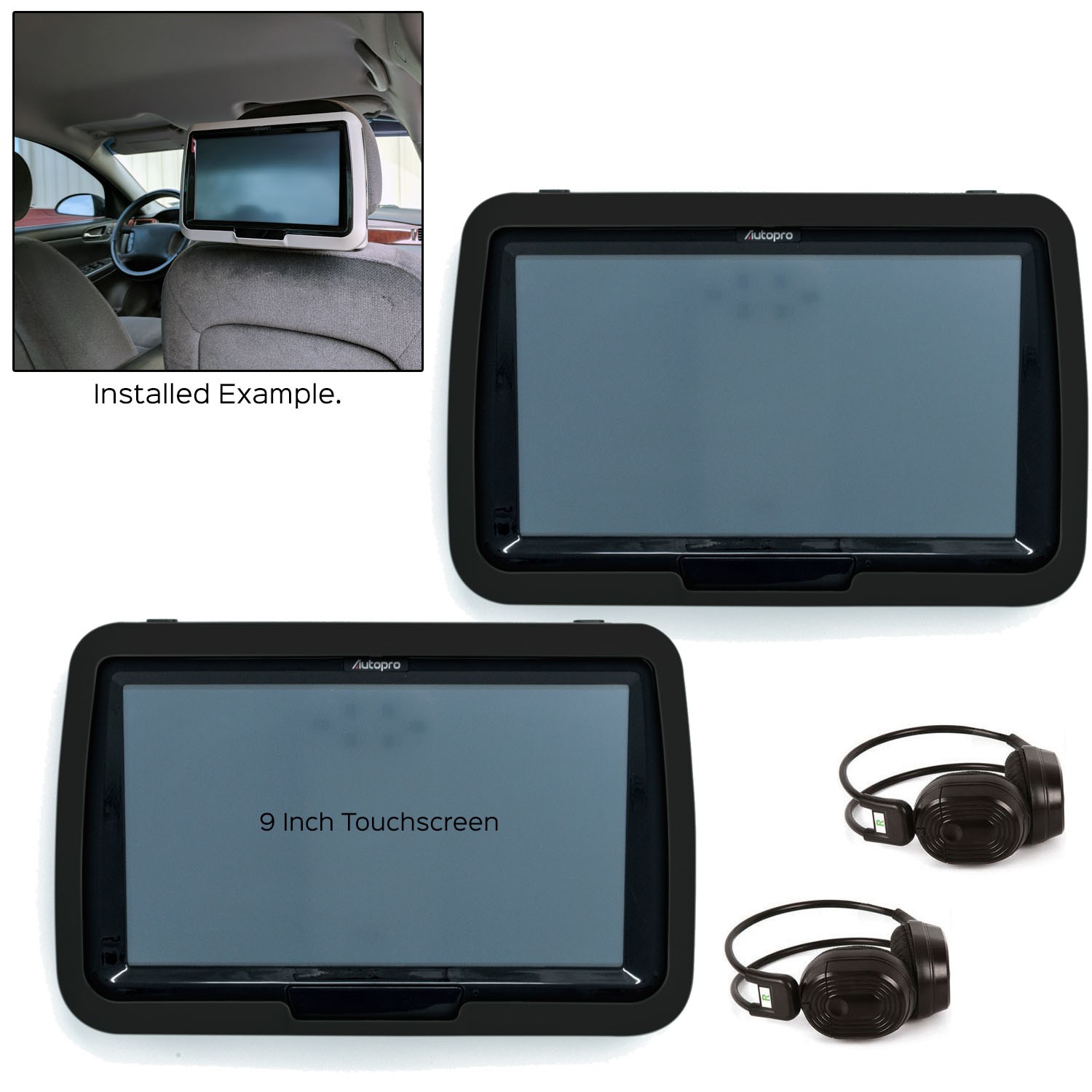 Autopro ATP90MB 9" Touchscreen Headrest Post Mount Monitors DVD Players Black