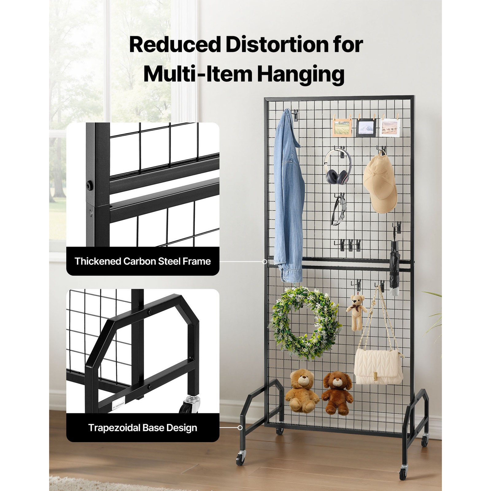 Uimoso 2-Pack Grid Wall Panels 2.9 x 5.9ft Wire Display Rack with Wheels & Hooks