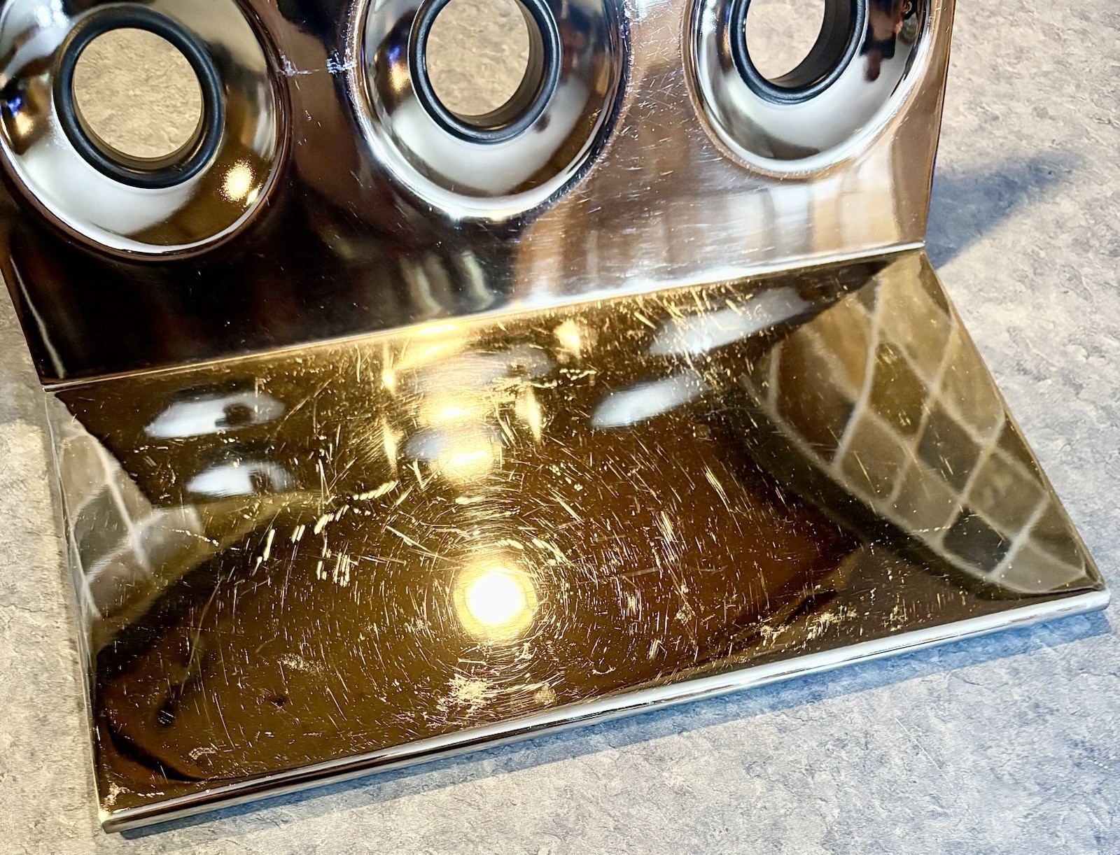 Vintage Mid Century 1960s 70s Geometric Free Floating Chrome Wine Rack Holder