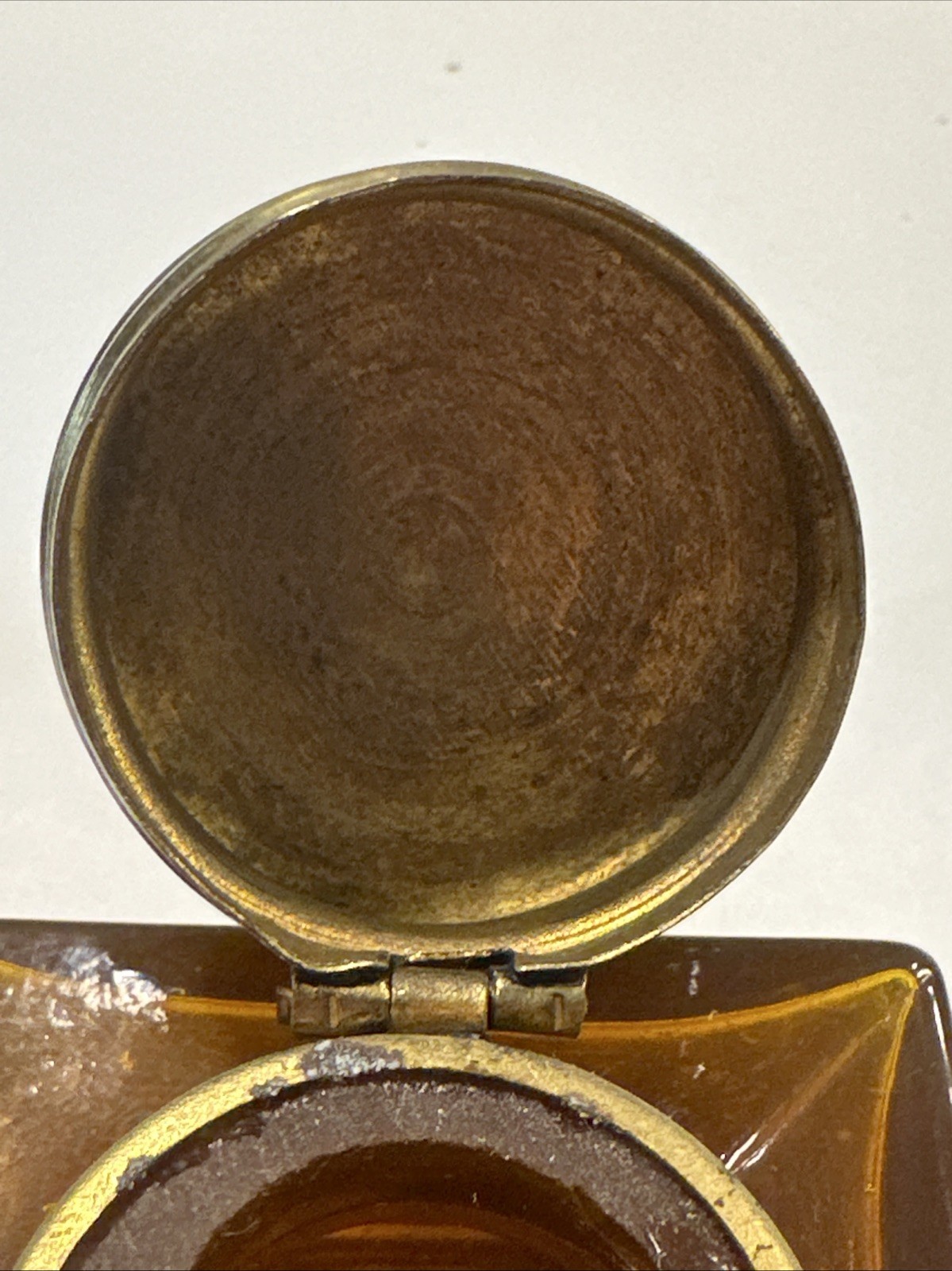 Vintage Amber Glass Inkwell with Brass Cap - Small Collectible Ink Pot