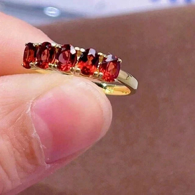 Lab-Created Red Garnet 3CT Oval Cut Engagement Band Ring 14k Yellow Gold Plated