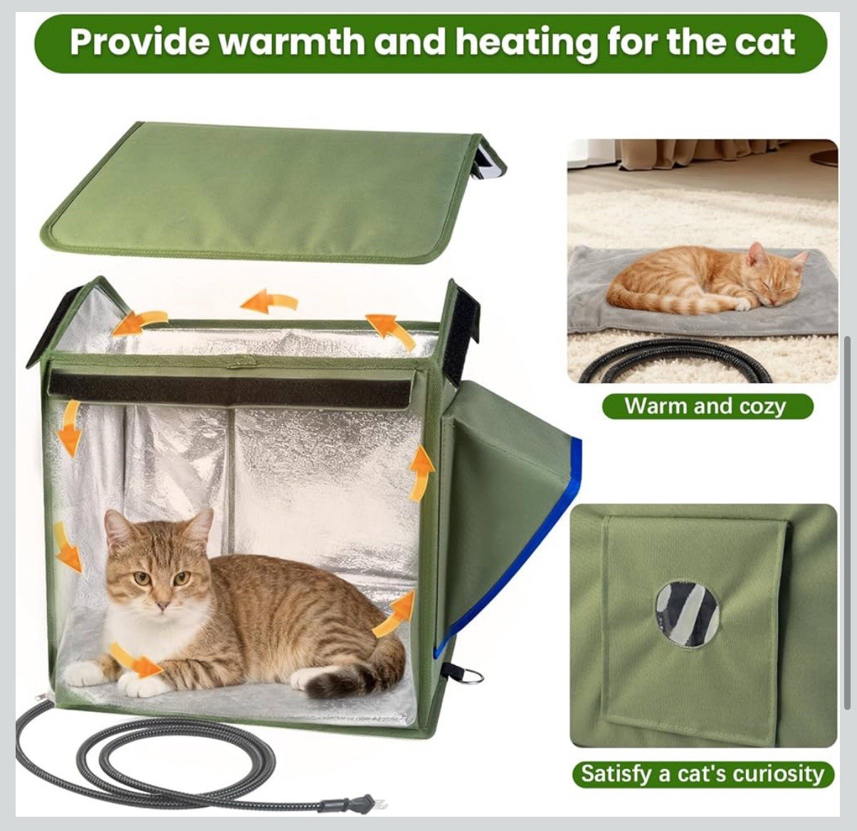 Heated Outdoor Cat House Waterproof Insulated Elevated Shelter for Feral Cats