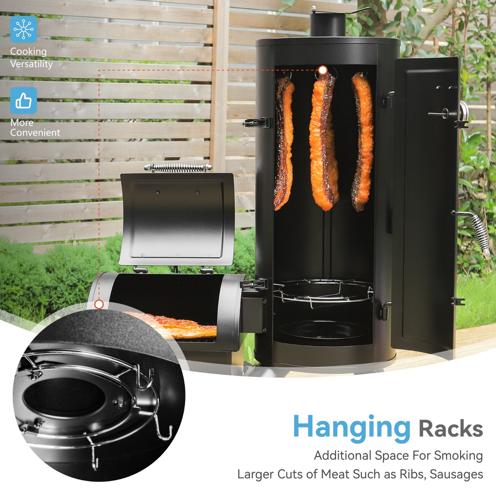 Outdoor BBQ Gill Vertical Offset Charcoal Smoker & Grill Extra Large Heavy-Duty