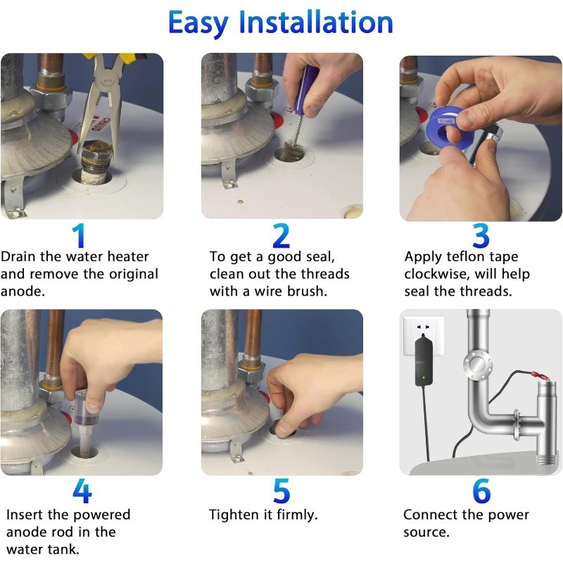 Powered Anode Rod for Hot Water Heater, Stops Corrosion Eliminates Rotten Egg