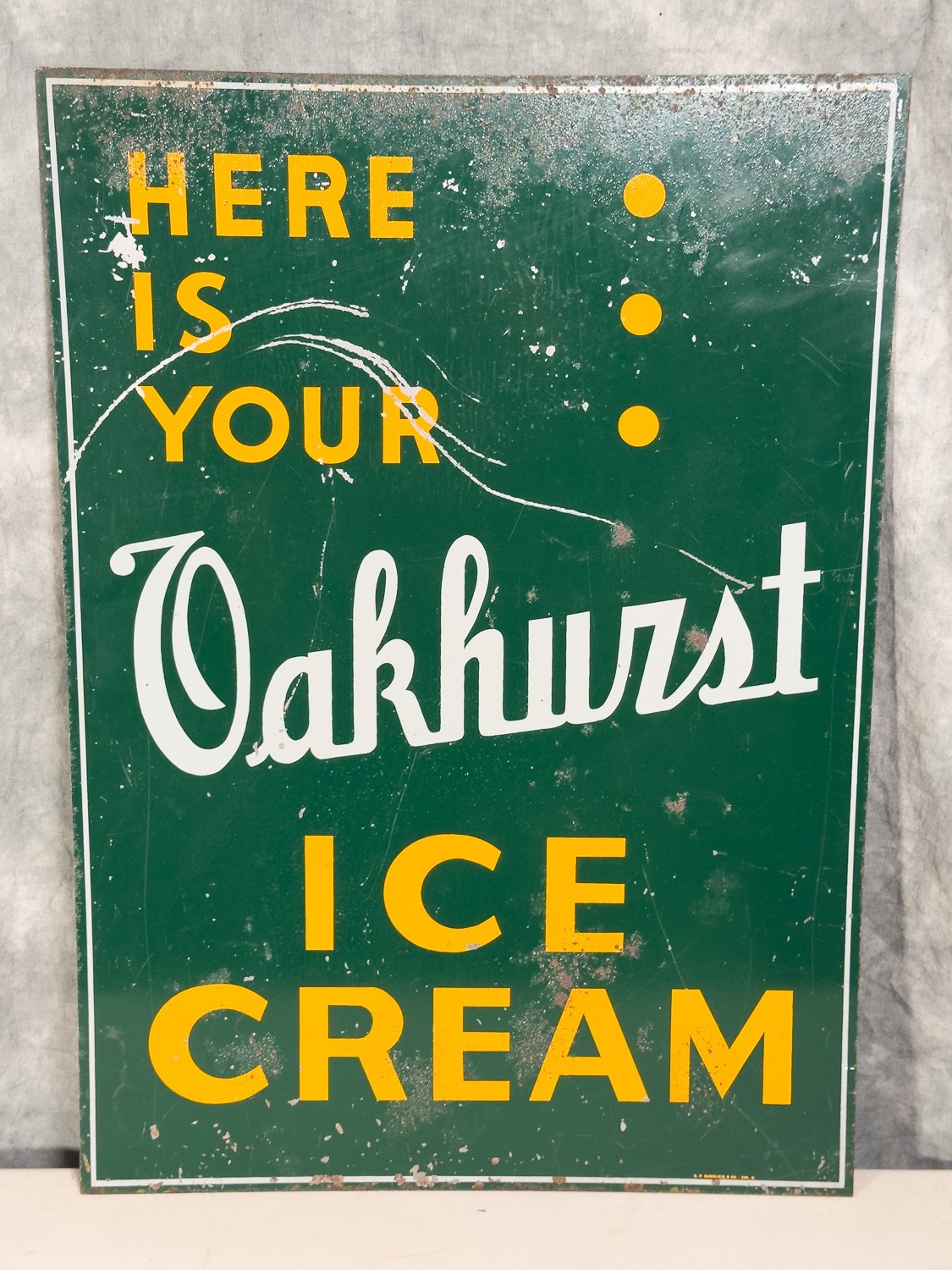 Vintage Oakhurst Ice Cream Advertising Sign – Double-Sided Heavy Metal–20” x 28"