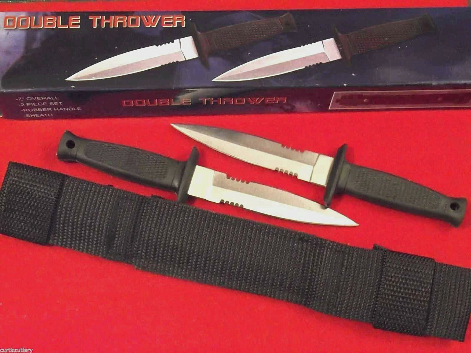 Double Thrower 210233 Black Rubber 2 pc dagger solid tang knives 7" overall NEW