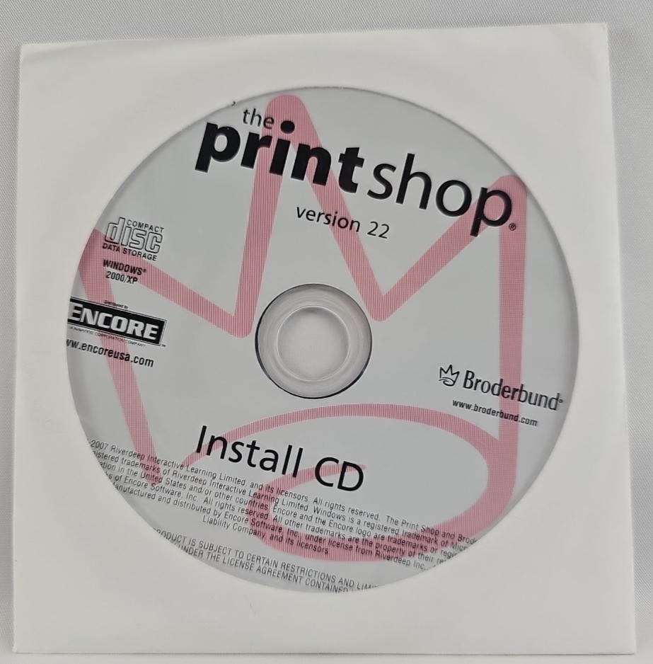 Broderbund Print Shop Version 22 2000/XP PC Software Two Discs No Box