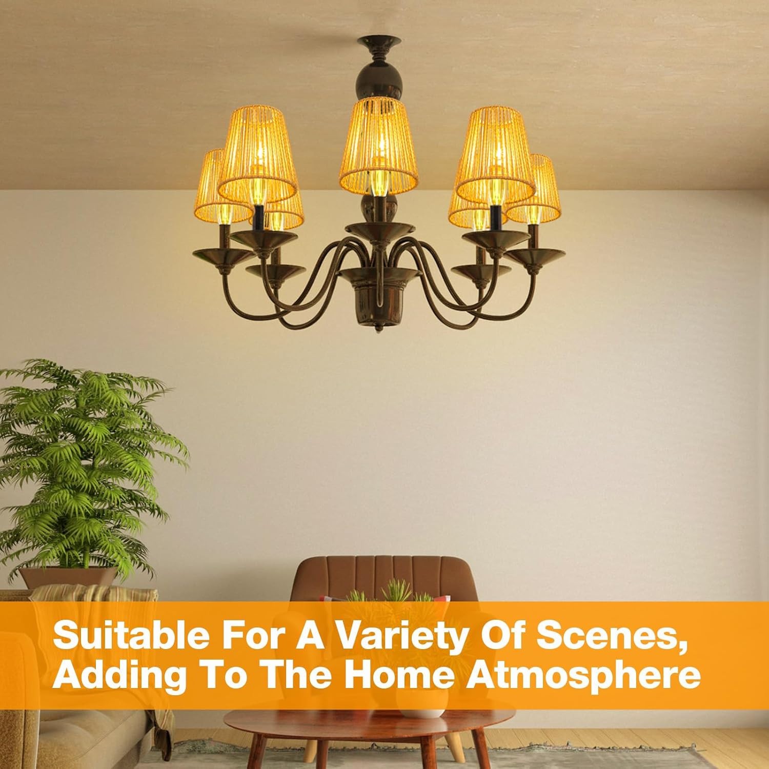 5.7 x 5.5in Chandelier Shades Set of 6, Small Rattan Lamp Shades Clip on Bulb