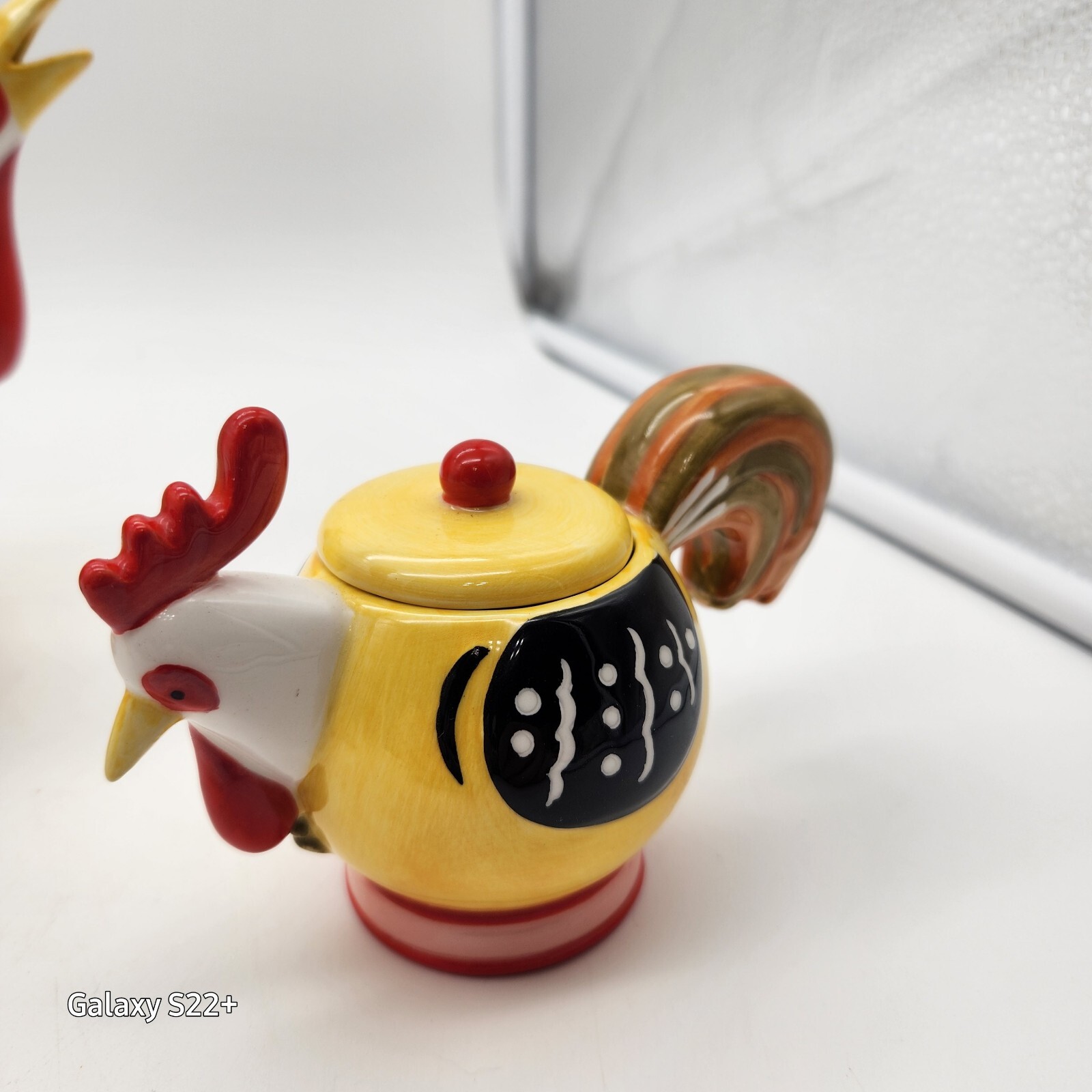 Rooster Teapot Set Creamer Sugar CM Redwine Ceramic Vintage Grannycore Cottage