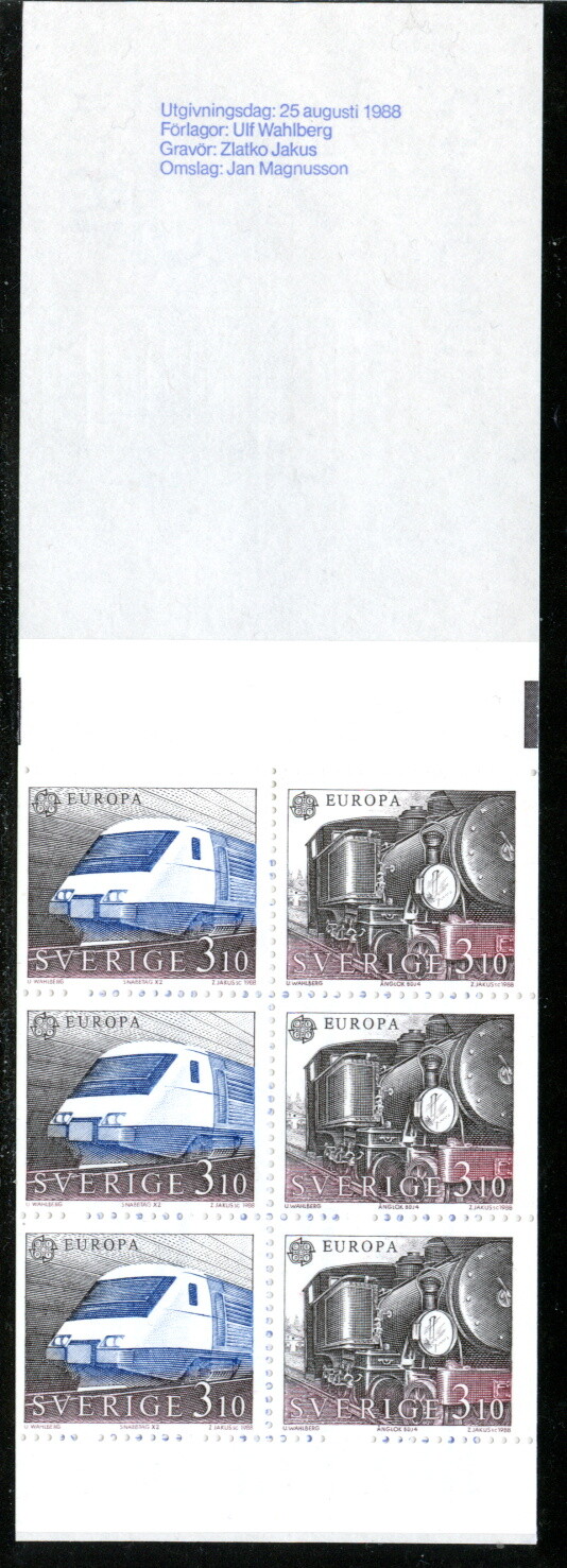 SWEDEN 1702a (1701-02), 1988 EUROPA, COMPLETE BKLT, MNH (SWE076)