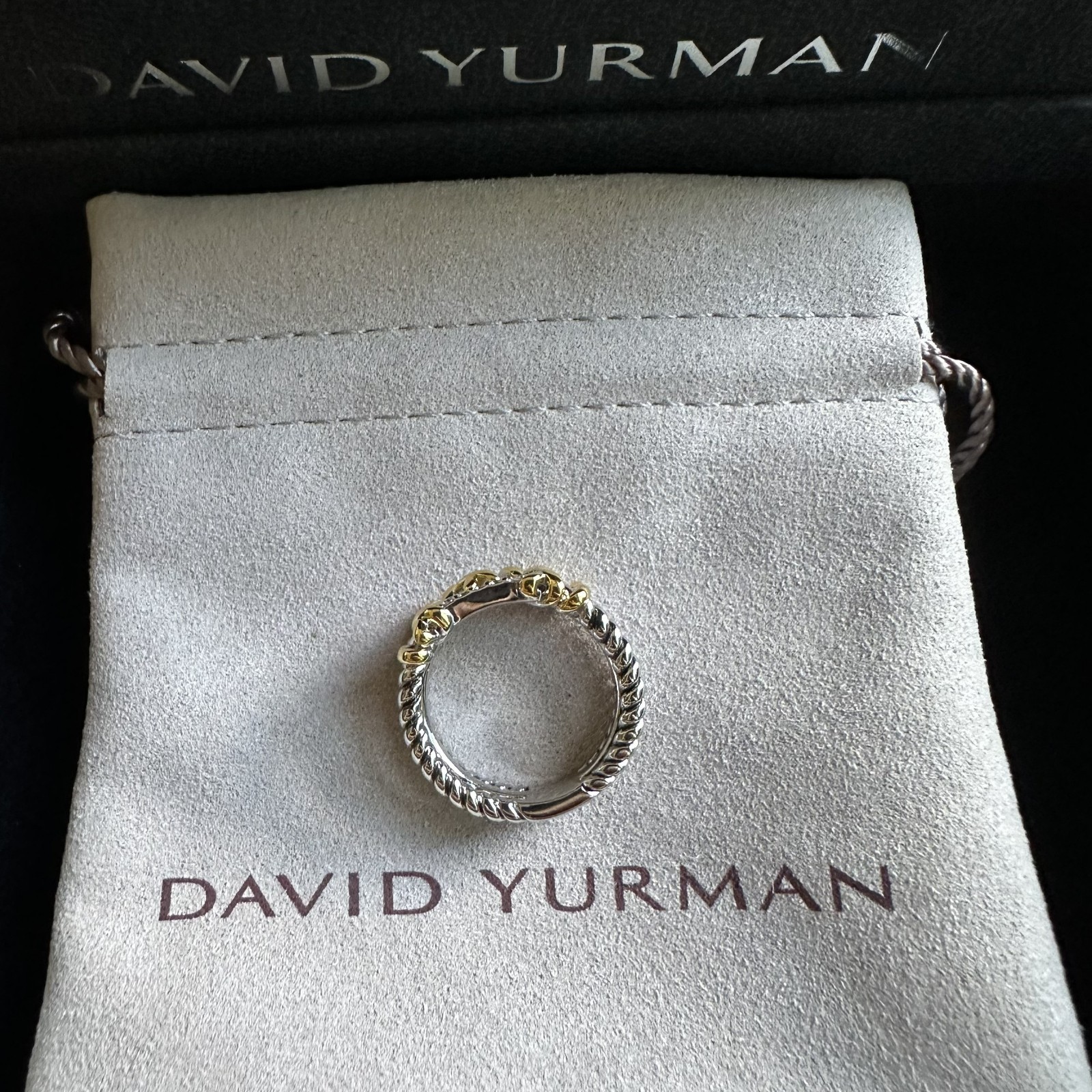 David Yurman Sterling Silver Helena Ring with 18K Gold & Diamonds Size 6