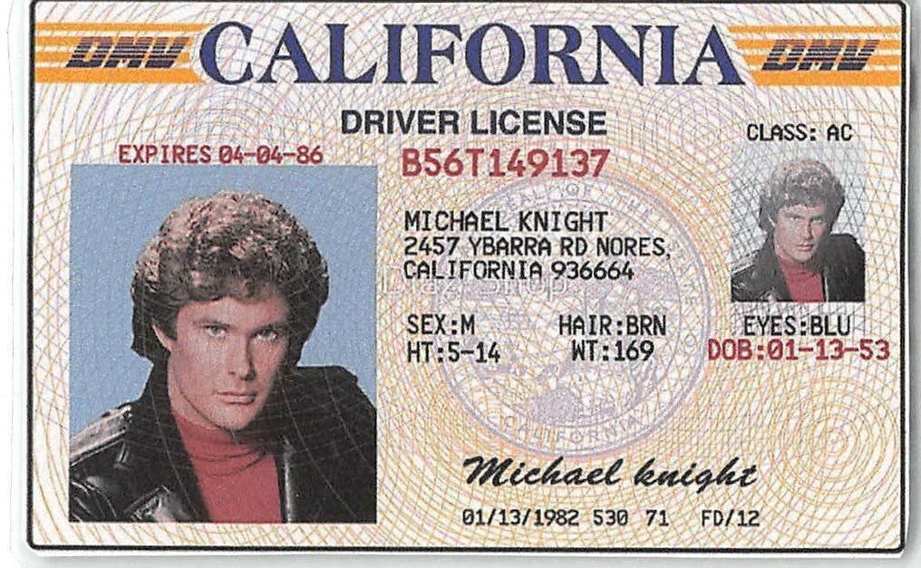 Knight Rider Michael Knight Drivers License Laminated Replica KITT Hasselhoff