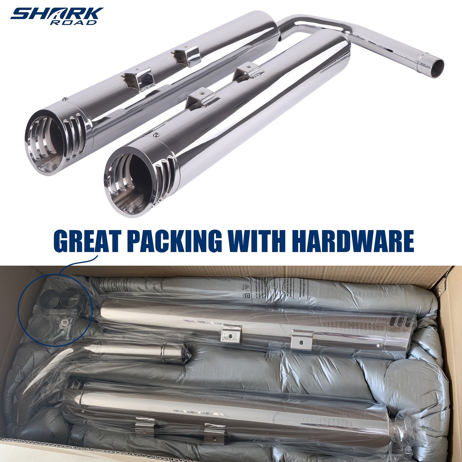 SHARKROAD Chrome Exhaust Pipe for Kawasaki Vulcans Exhaust Updating Rumble Sound