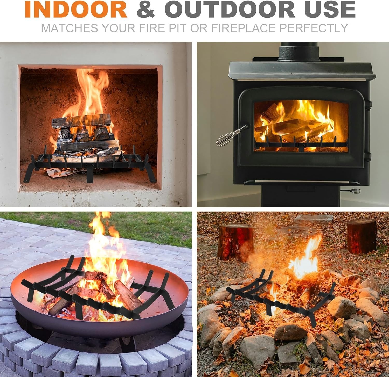 Fireplace Grates 24 Inch - Heavy Duty Steel Fireplace Rack