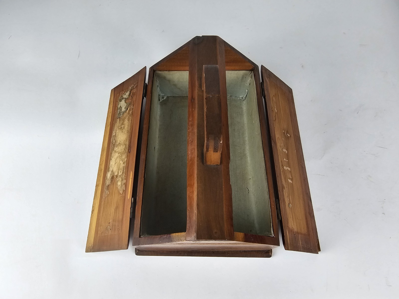 Vintage Wooden Sewing Jewelry Keepsake Box w Handle Floral Decal Craft Storage