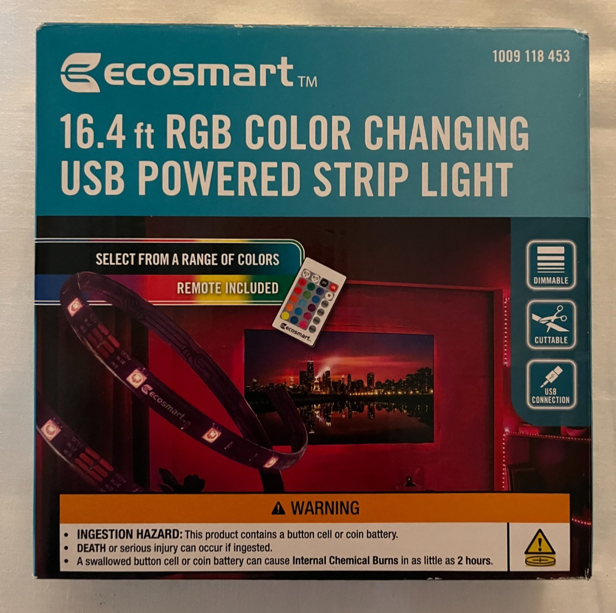 EcoSmart 16.4 ft RGB LED Color Changing USB Powered Light Strip w/remote NIP