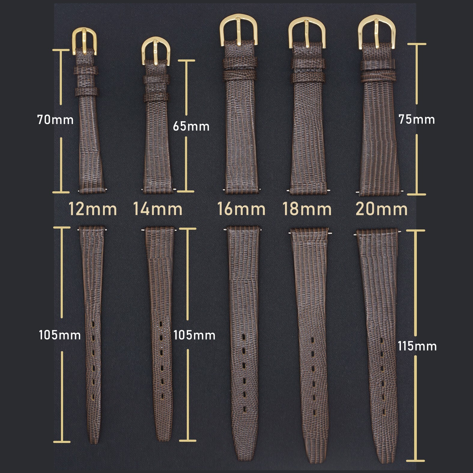 16mm 18mm 20mm Lizard Embossed Calf Genuine Leather Thin and Soft Watch Band