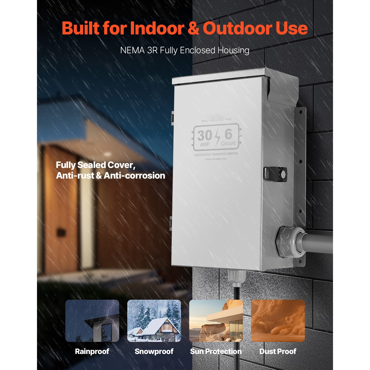 Manual Transfer Switch 30A Generator Transfer Switch Kit NEMA 3R 7500W 120/240V