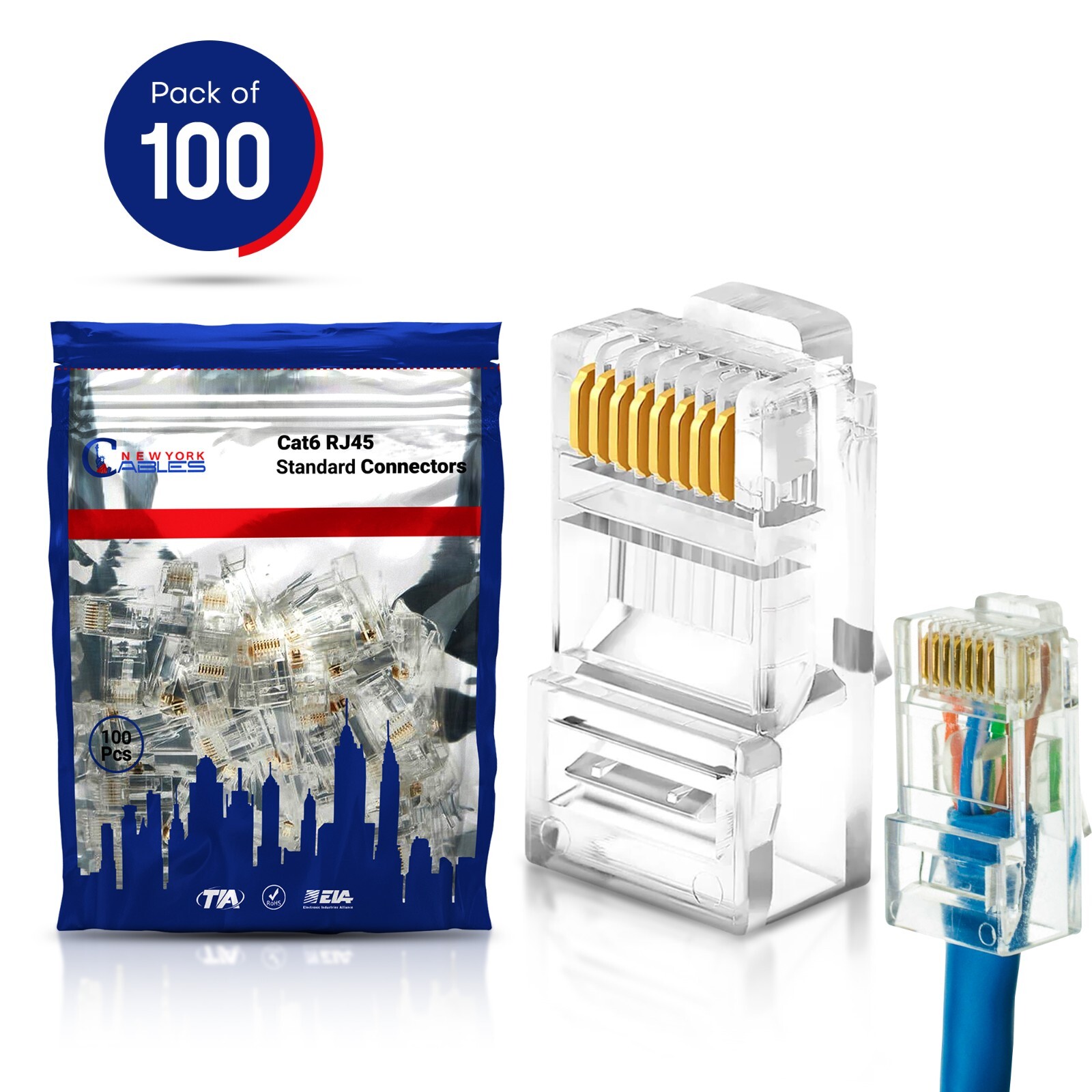 100 Pcs Cat6 RJ45 Connector LAN UTP Ethernet Network Cable End 8P8C modular Plug