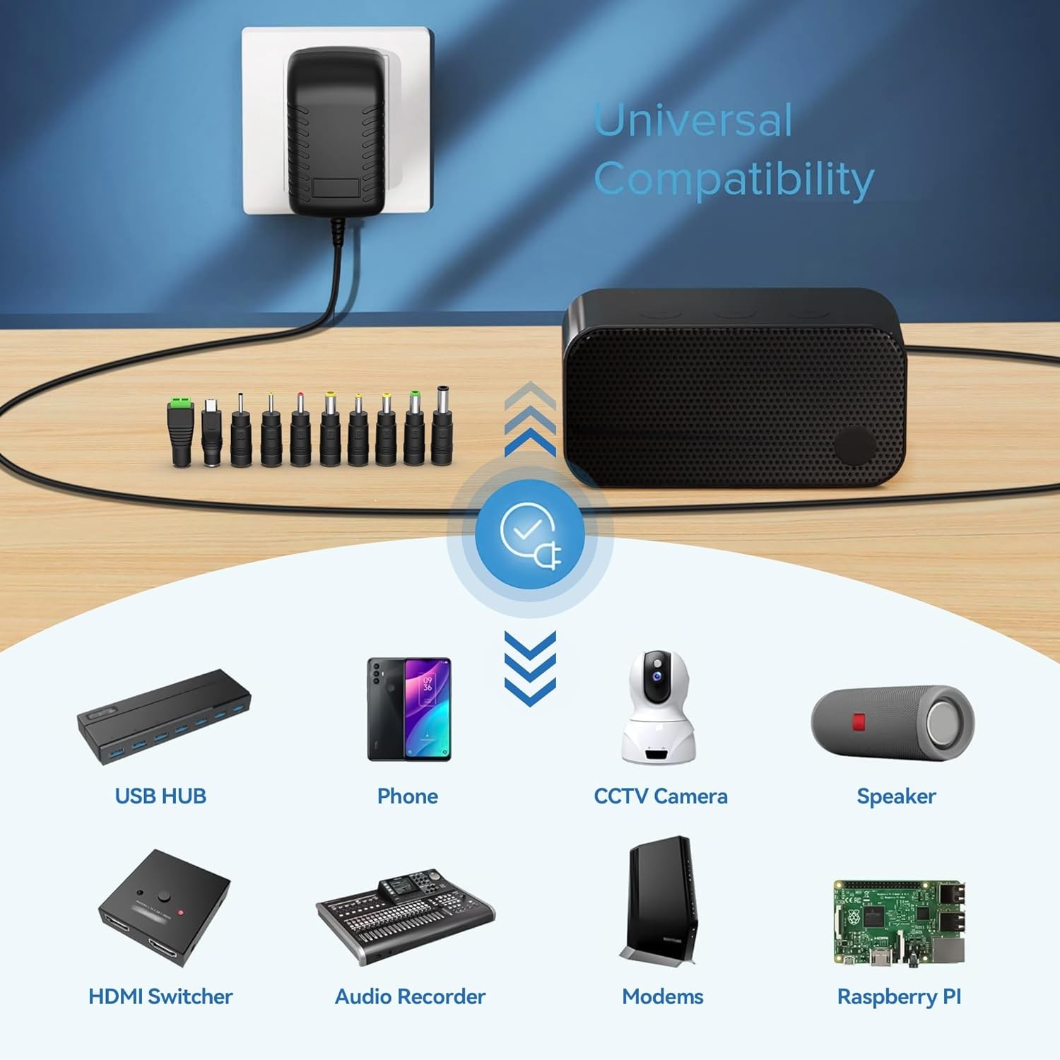 5V 3A 2.5A Adapters Power Cord with 10 Plug 5.0V 3000mA 2800mA 2500mA Charger