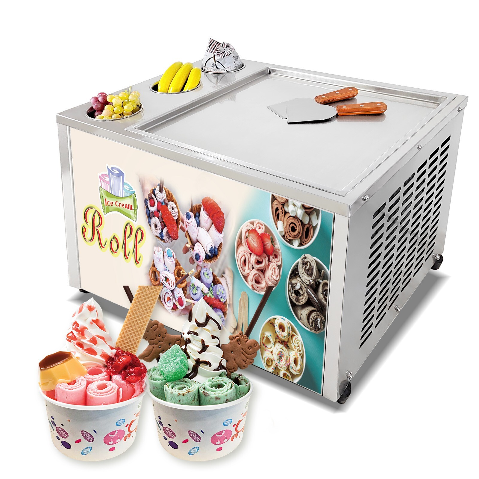 USA Countertop single square roll ice cream machine with 3 buckets 45x45cm pan
