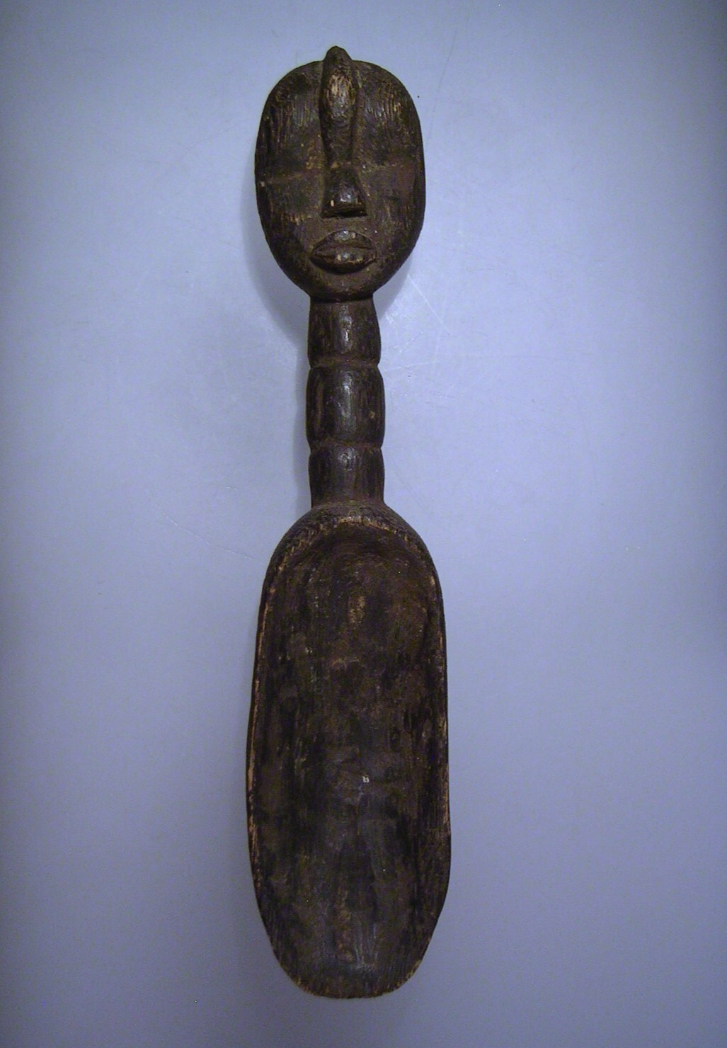 Hand Carved Authentic Wood African Tribal Head Handle Serving Spoon