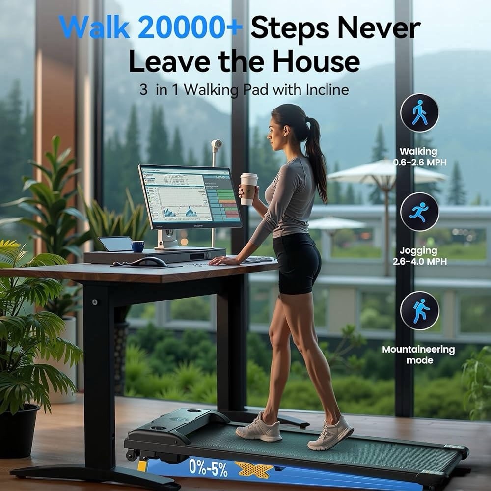 3-in-1 Walking Pad Treadmill with Incline 2.5HP Under Desk Portable Treadmill