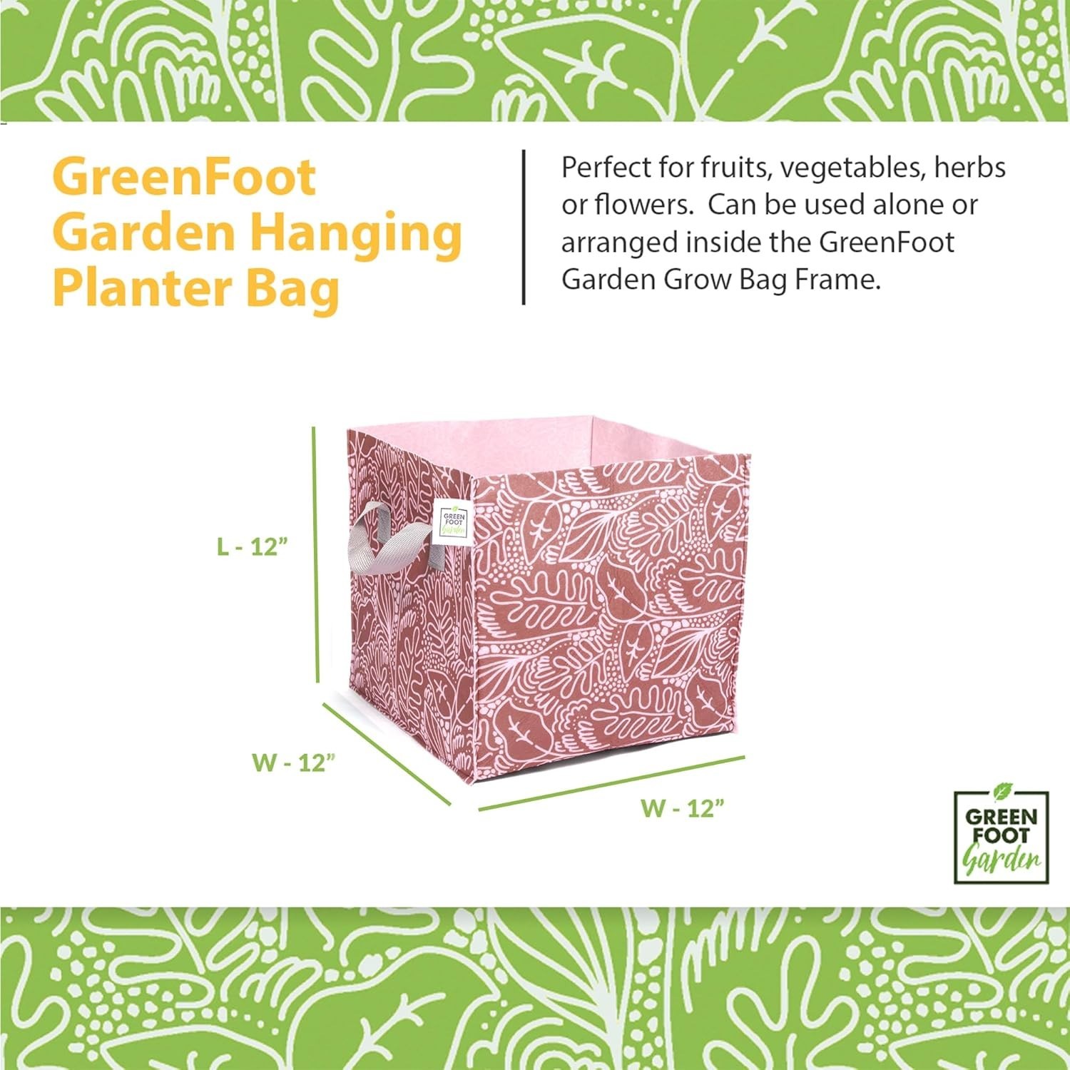 Greenfoot 7 Gallon Garden Grow Bag Square with Handles