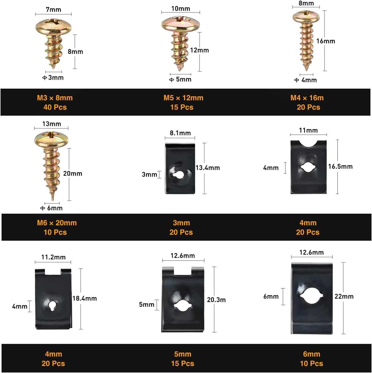 170Pcs Car U-Clip and Screw Assortment Kit 9 Different Sizes Automotive U Nut an