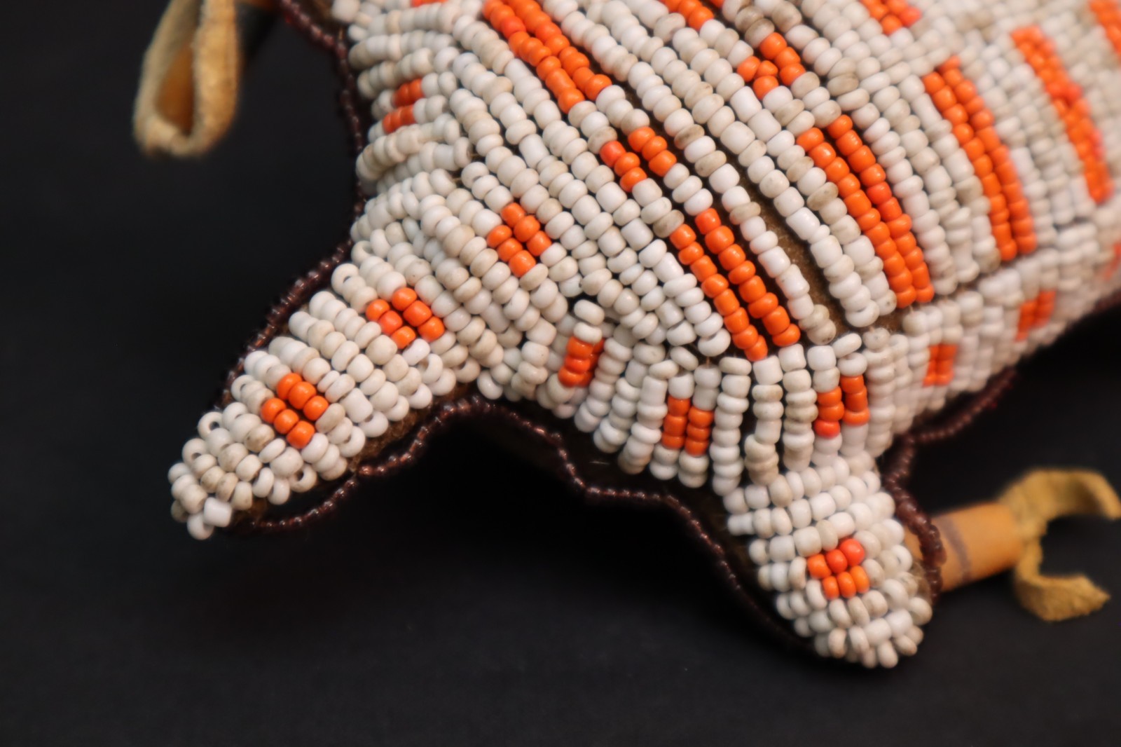 HAND MADE NATIVE AMERICAN BEADED LEATHER FETISH, TURTLE AMULET VINTAGE