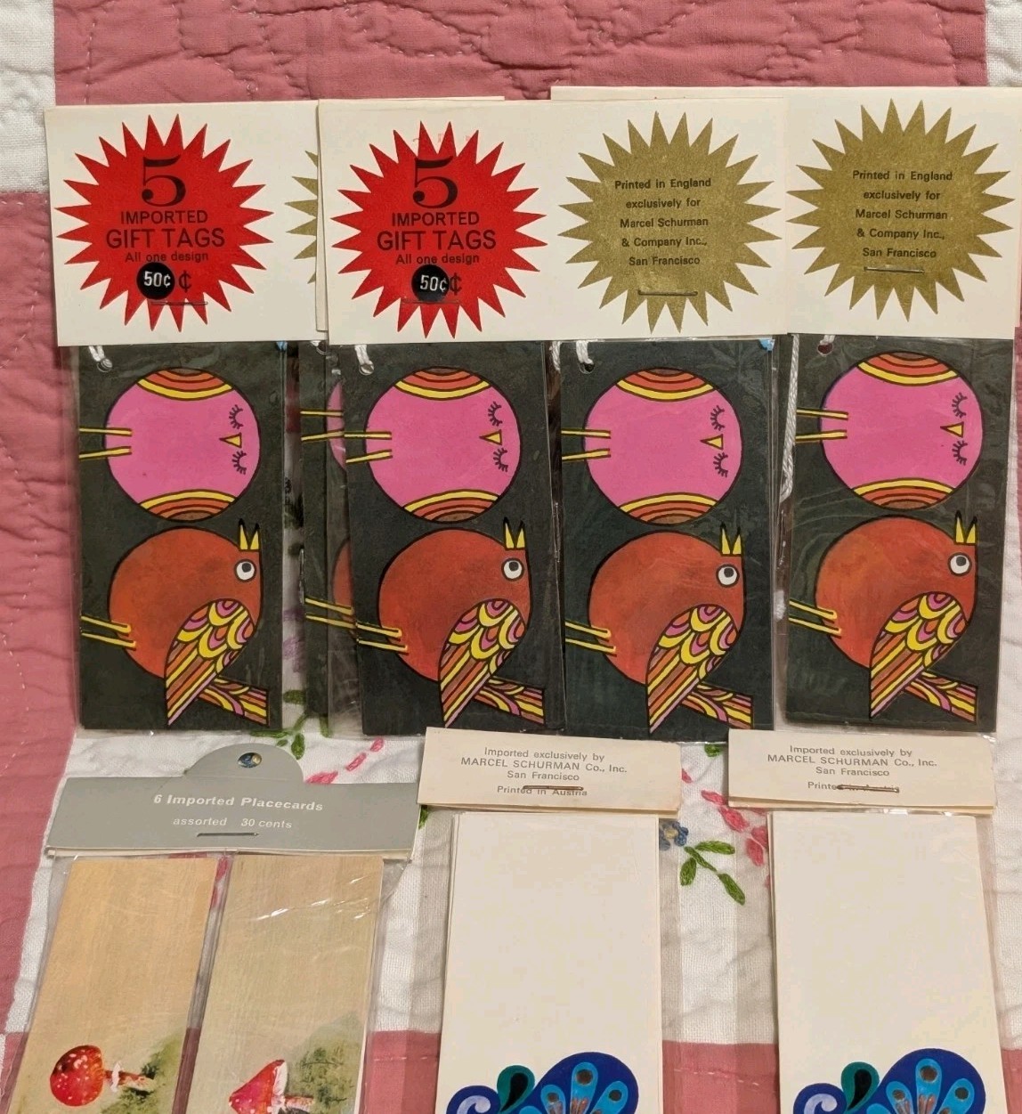 43 Vintage Marcel Schurman Gift Tags Name Tags Mushrooms Birds Butterflies