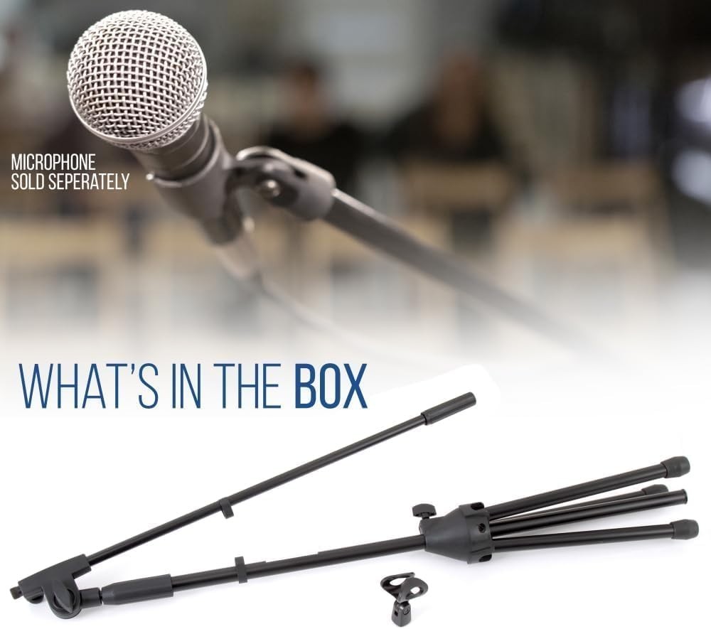 Pyle Foldable Tripod Microphone Stand-Universal Mic Mount and Height Adjustable