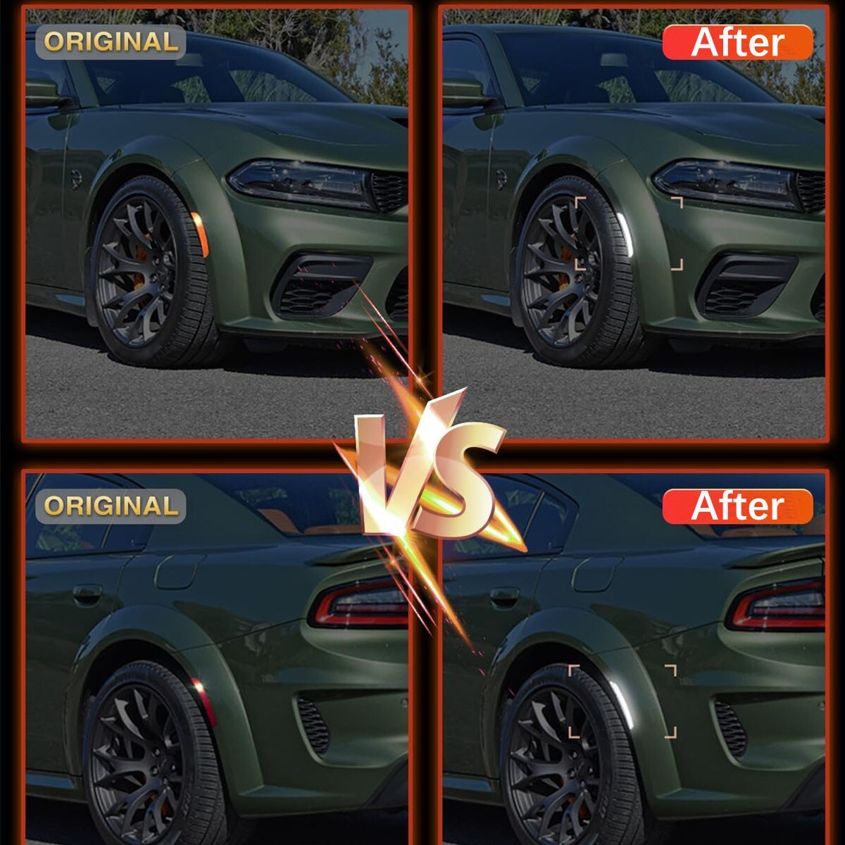 For 2015-2023 Dodge Charger White Front Rear LED Side Marker Light Smoked Lens