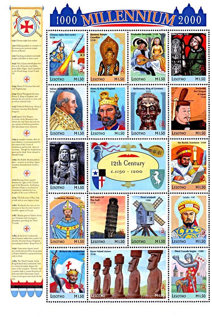 LESOTHO 1999 MILLENNIUM M/S MNH (folded) KNIGHTS WINDMILLS 💲FREE SHIPPING💲