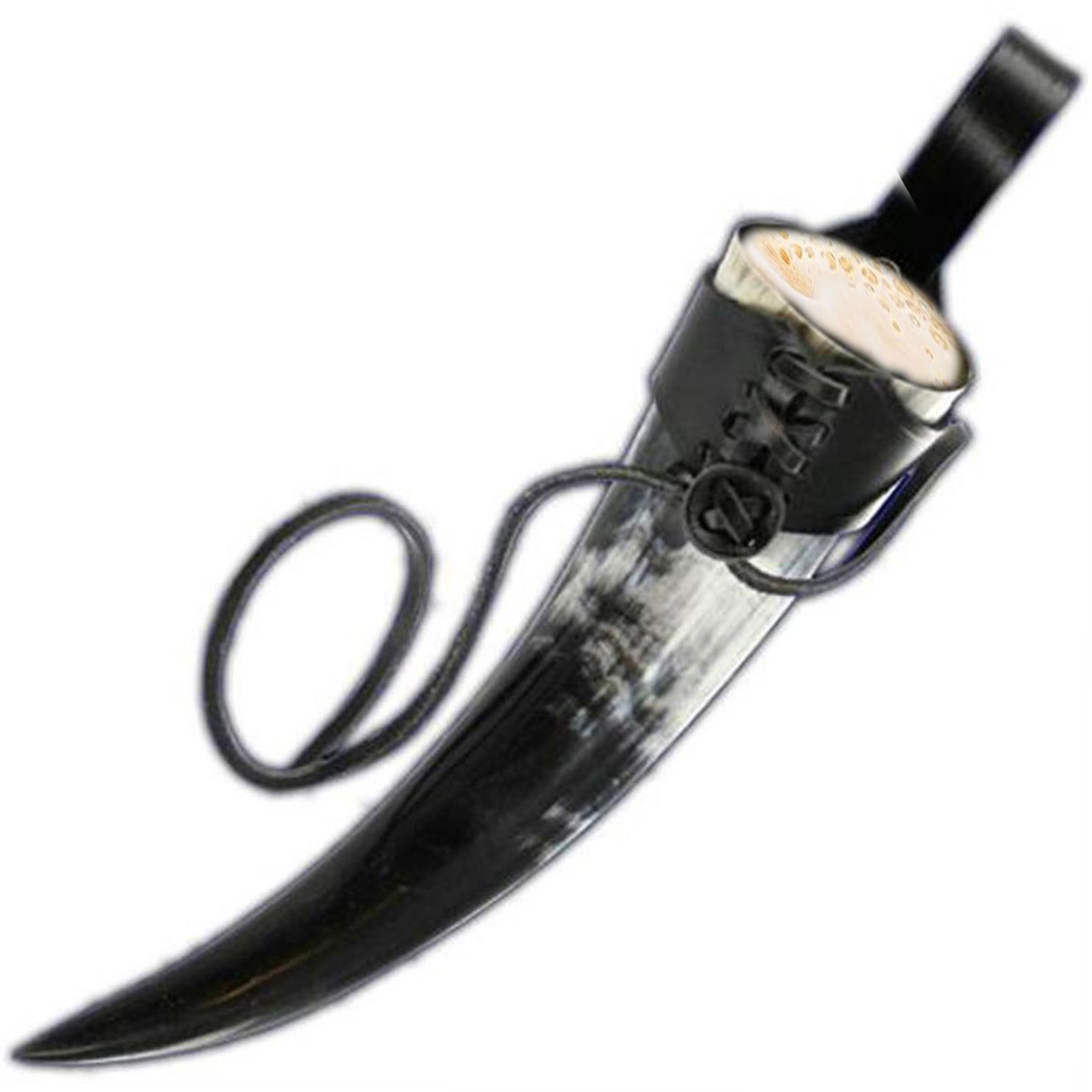 XL Viking Drinking Horn 19.5" with Leather Strap 40oz Buffalo Horn Cup for LARP