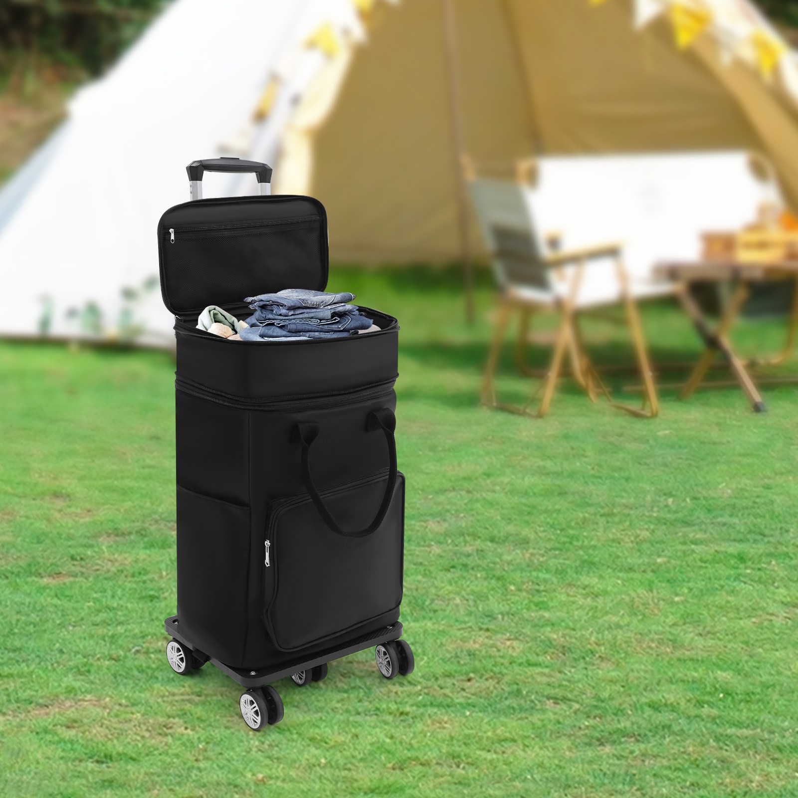 2 In 1 Shopping Cart With Wheels Grocery Cart Black Portable Utility Dolly Cart