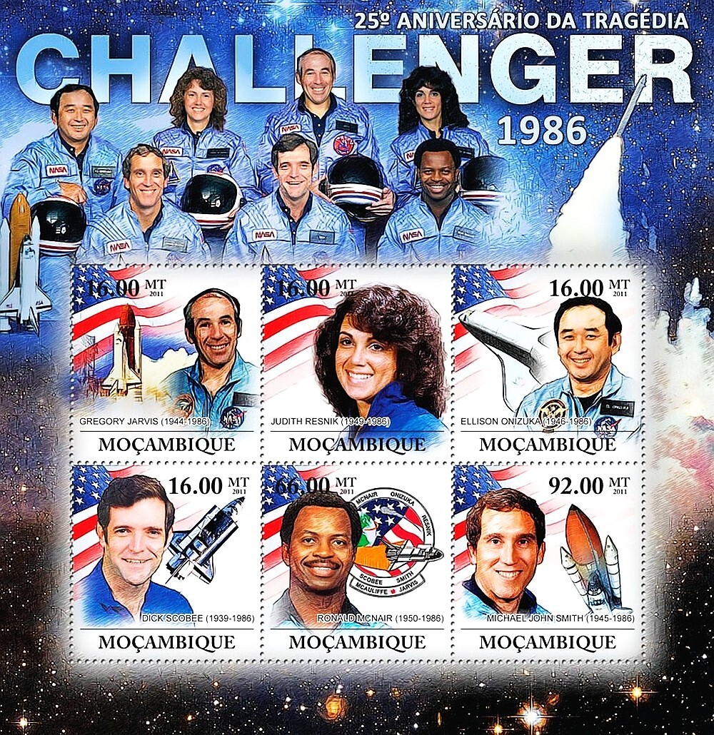 1986 CHALLENGER Space Shuttle Disaster Astronauts Stamp Sheet (2011 Mozambique)