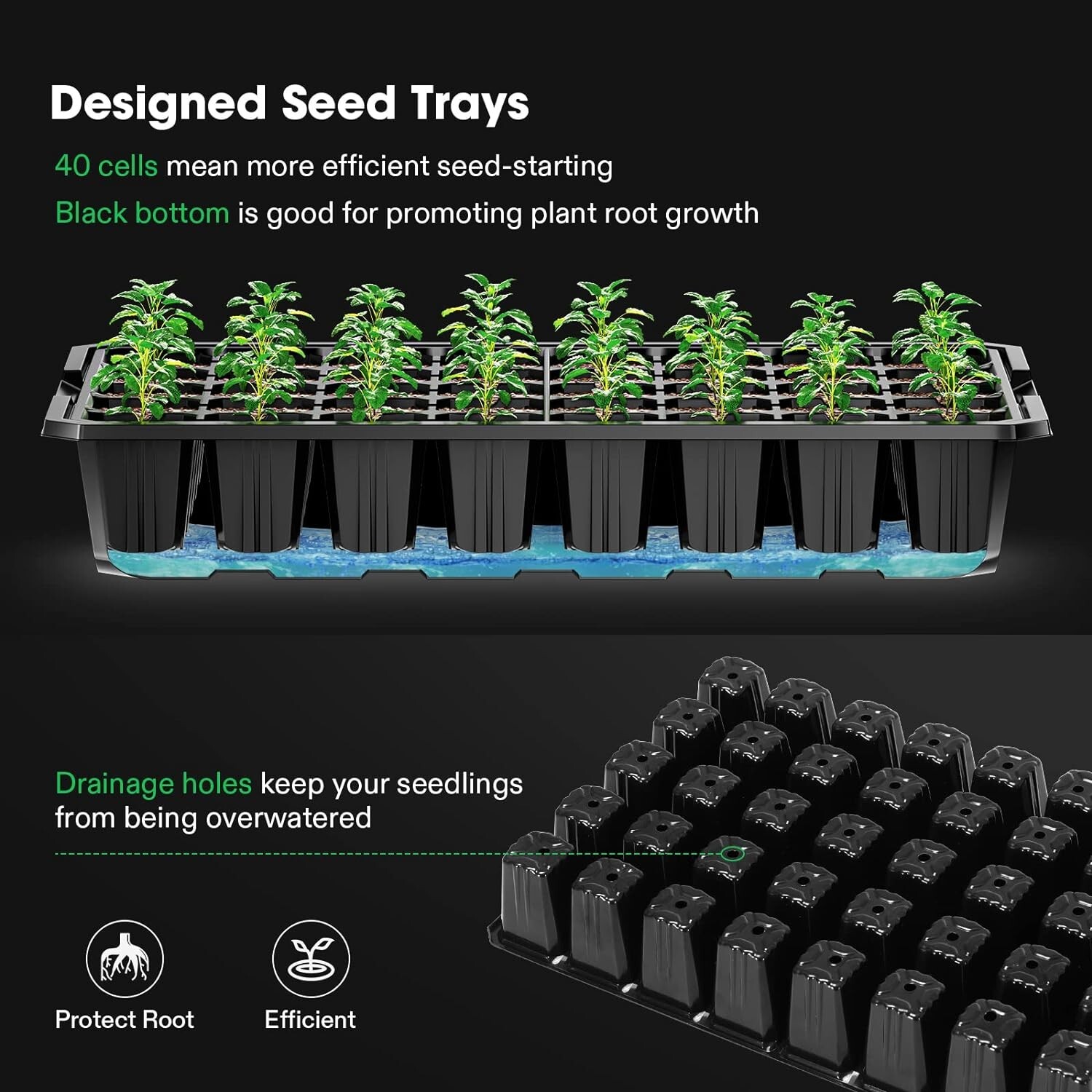 VIVOSUN 6-Pack Seed Starter Trays, 240-Cell Seed Starter Kit w/2 pcs LED Lights