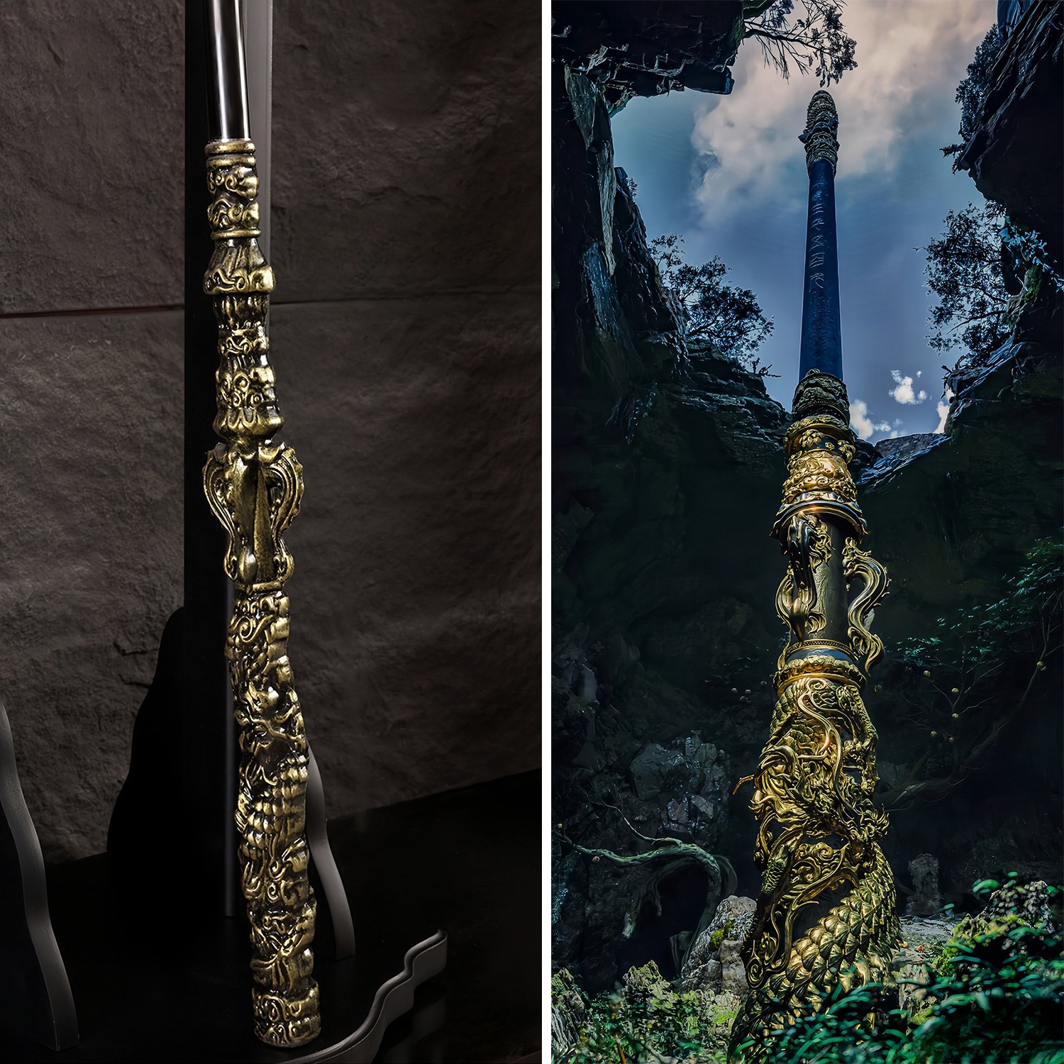 71 inch Long Black Myth Wukong Staff, Retractable, PU Material & Alloy