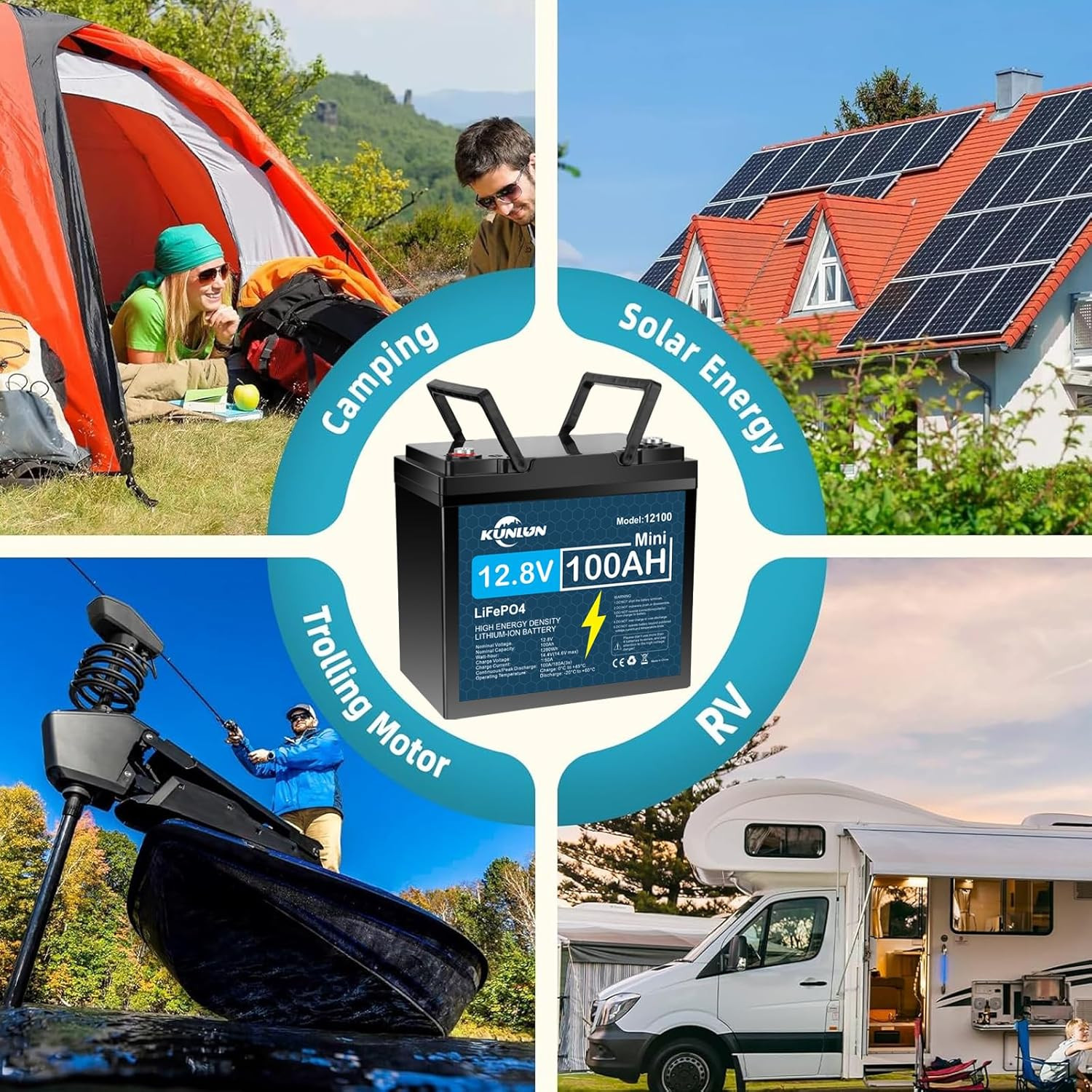 12V 100AH LiFePO4 Lithium Battery Deep Cycle BMS for Solar Panel RV Off-grid US