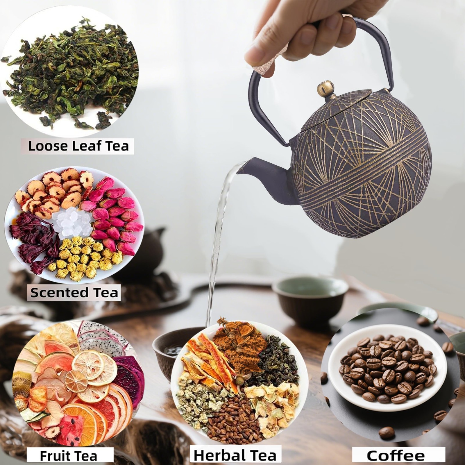 Enameled Cast Iron Teapot 34oz（1000ml） - Japanese Style Kettle with Removable...