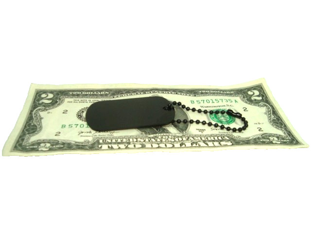 #1 Military Style Flat Edge Dog Tag Dark BLACK Aluminum + 4 1/2"in. Black Chain