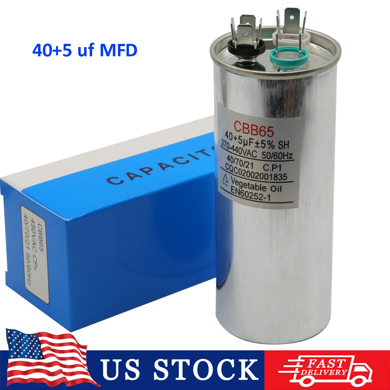 40/5 uF 40+5 MFD Capacitor 370 or 440 VAC Dual Run Capacitor AC Universal