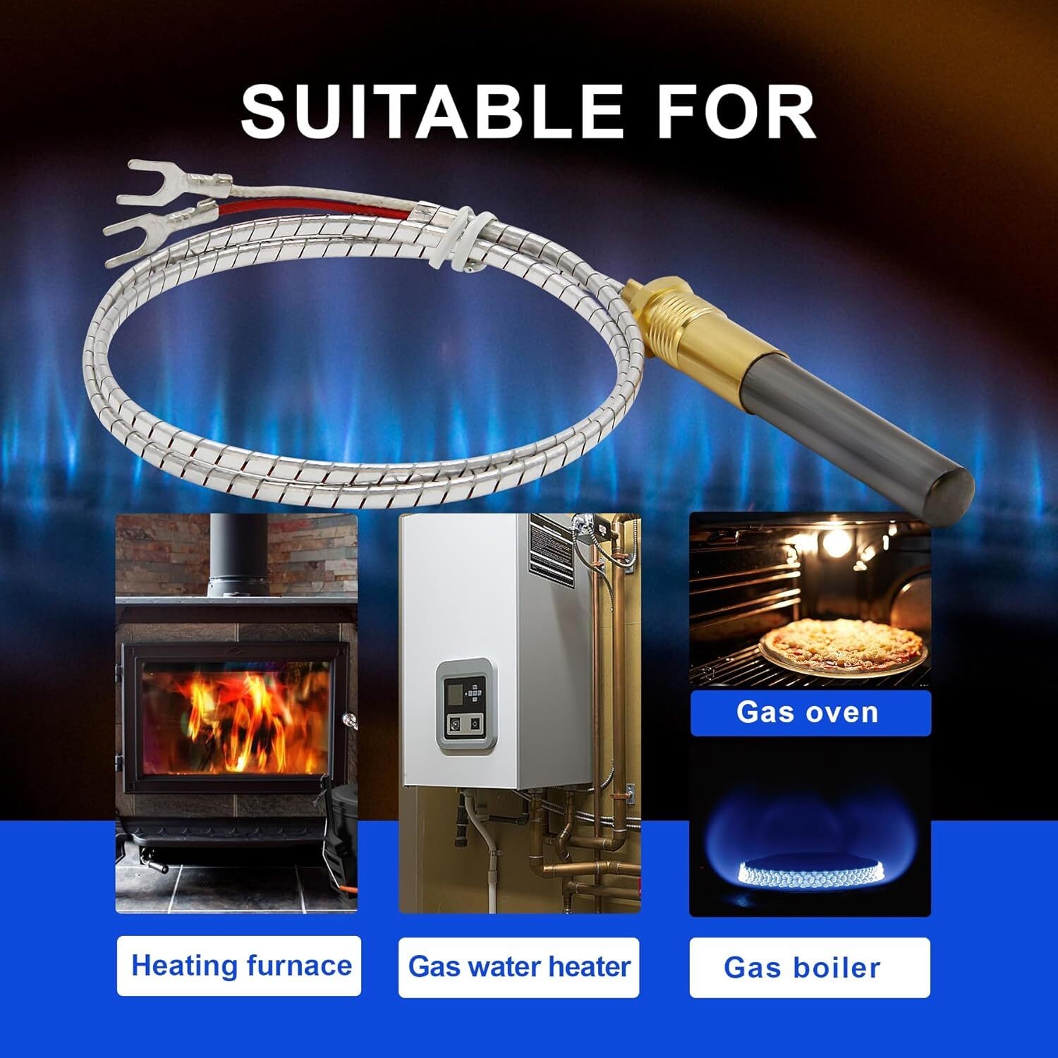 Two-Lead Thermopile 72″ 750 mV For Bakers Pride Pizza Oven Model 151, 201, 251