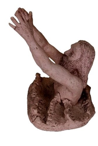 Clay Sculpture of St. Peter Walking on Water Reaching for Jesus Mathew 14 28-31